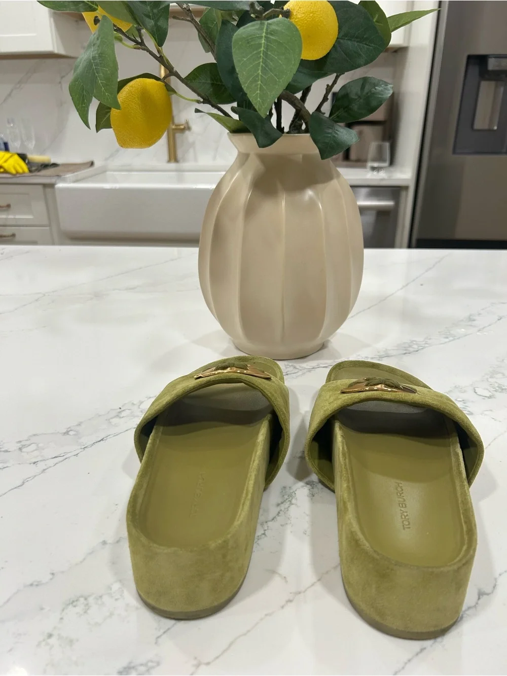 TORY BURCH Patos Logo Slide Sandal in Pear Suede